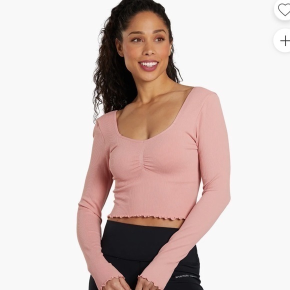 Spiritual Gangster Sweetheart Seamless Long Sleeve Crop Top in Rose M/L NWT - Picture 1 of 10